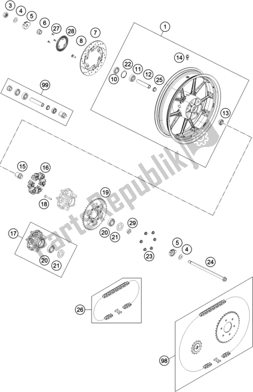 Toutes les pièces pour le Roue Arrière du KTM 390 Duke,white-CKD 17 2017