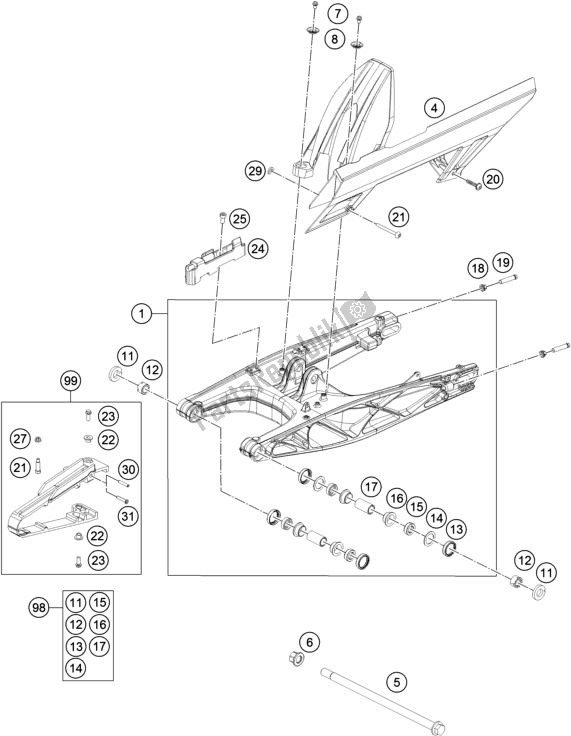 Toutes les pièces pour le Bras Oscillant du KTM 390 Duke,white-CKD 17 2017