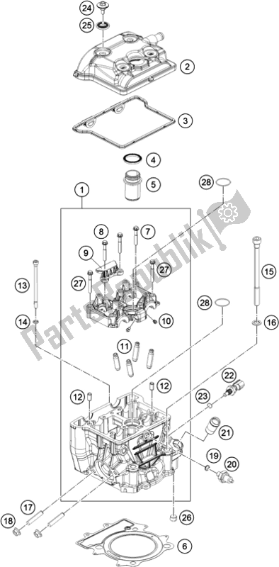 All parts for the Cylinder Head of the KTM 390 Duke White B. D. 17 2017