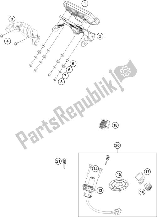 All parts for the Instruments / Lock System of the KTM 390 Duke White B. D. 17 2017