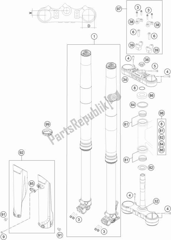 Toutes les pièces pour le Fourche Avant, Triple Serrage du KTM 450 Exc-f 2017