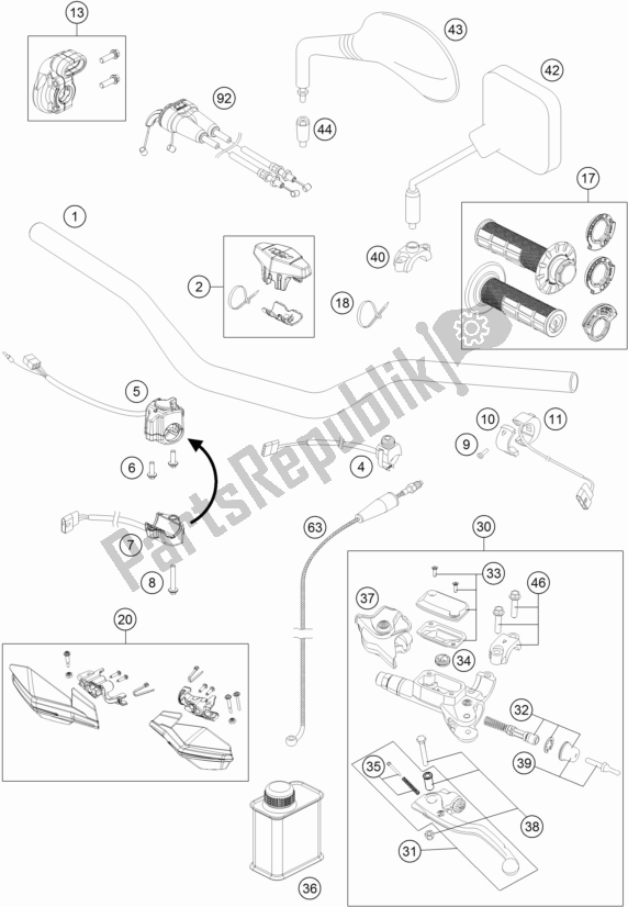 Todas as partes de Guiador, Controles do KTM 450 Exc-f 2017