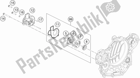 All parts for the Water Pump of the KTM 450 Exc-f 2017