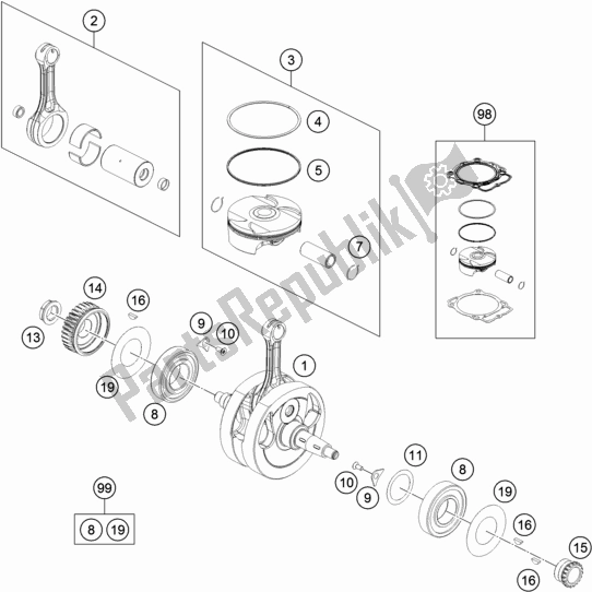 All parts for the Crankshaft, Piston of the KTM 450 Exc-f 2018