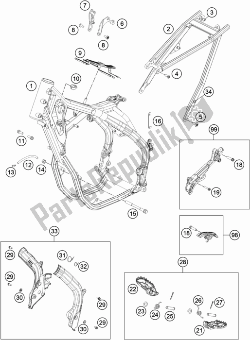 All parts for the Frame of the KTM 450 Exc-f 2018