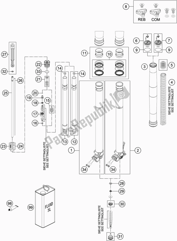 Tutte le parti per il Forcella Anteriore Smontata del KTM 450 Exc-f 2018