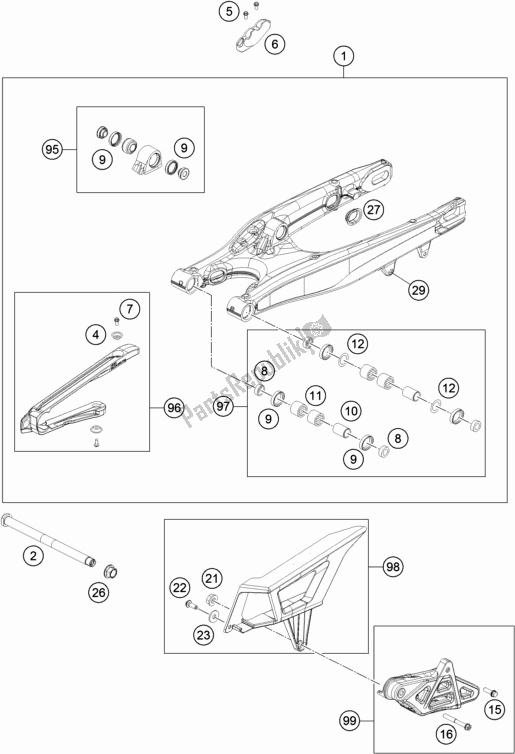 All parts for the Swing Arm of the KTM 450 Exc-f 2018