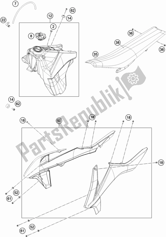 All parts for the Tank, Seat, Cover of the KTM 450 Exc-f 2018