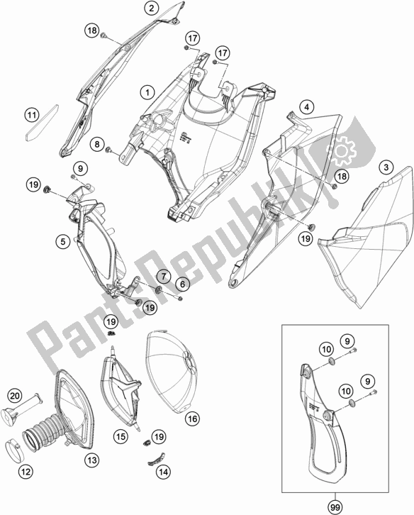 All parts for the Air Filter of the KTM 450 Exc-f 2019