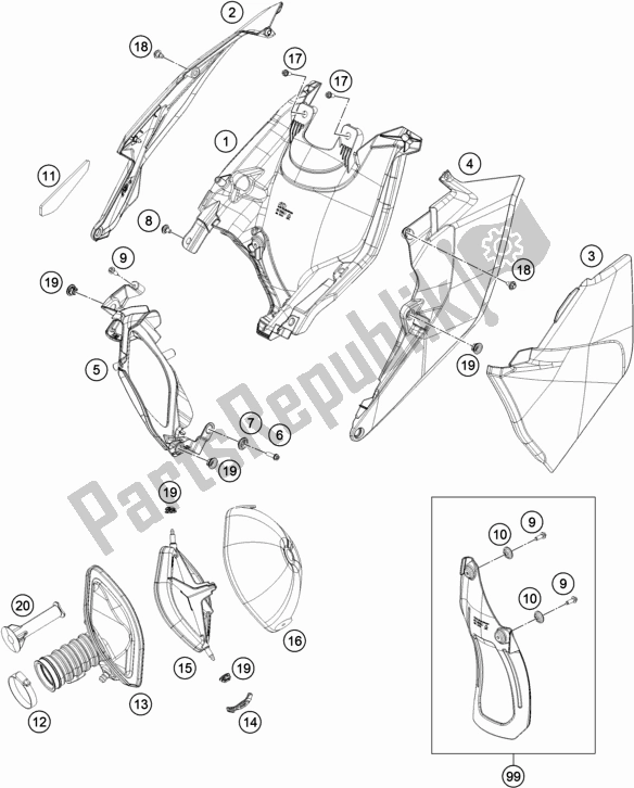 All parts for the Air Filter of the KTM 450 Exc-f 2019