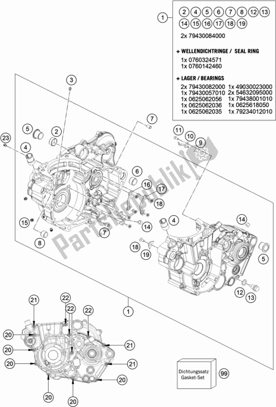All parts for the Engine Case of the KTM 450 Exc-f 2019