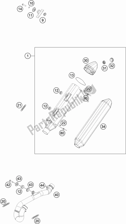 All parts for the Exhaust System of the KTM 450 Exc-f 2019