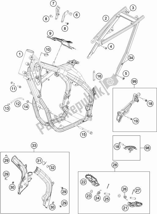 All parts for the Frame of the KTM 450 Exc-f 2019