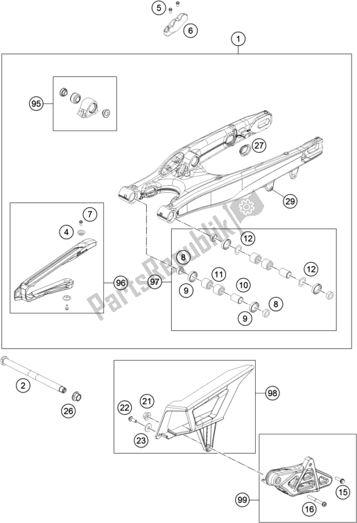 All parts for the Swing Arm of the KTM 450 Exc-f 2019