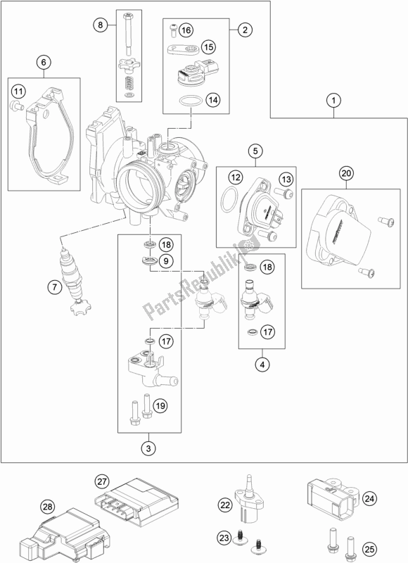 All parts for the Throttle Body of the KTM 450 Exc-f 2019
