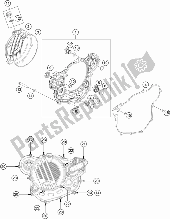 All parts for the Clutch Cover of the KTM 450 Exc-f EU 2017