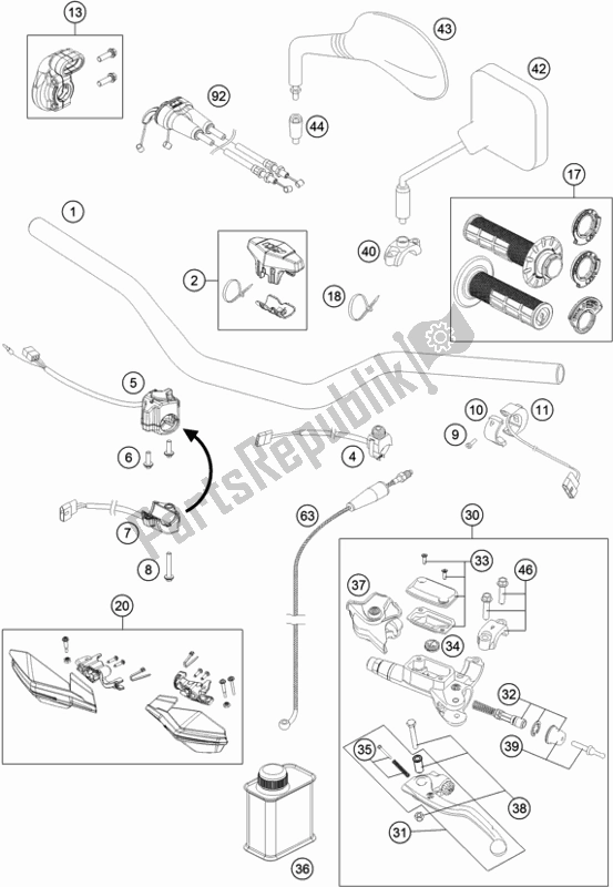 All parts for the Handlebar, Controls of the KTM 450 Exc-f EU 2017