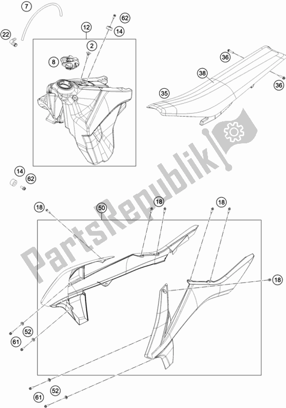 Todas las partes para Tanque, Asiento de KTM 450 Exc-f EU 2017