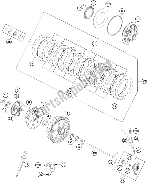 All parts for the Clutch of the KTM 450 Exc-f EU 2018