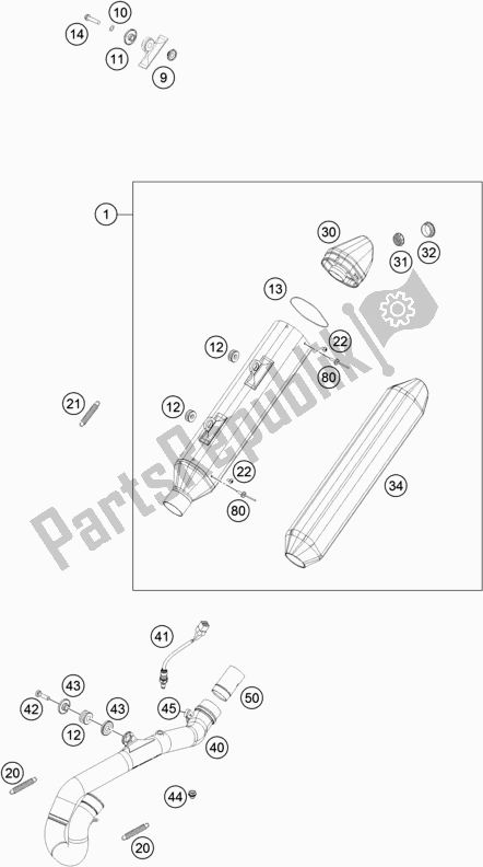 Todas las partes para Sistema De Escape de KTM 450 Exc-f EU 2018