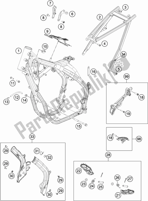 All parts for the Frame of the KTM 450 Exc-f EU 2018
