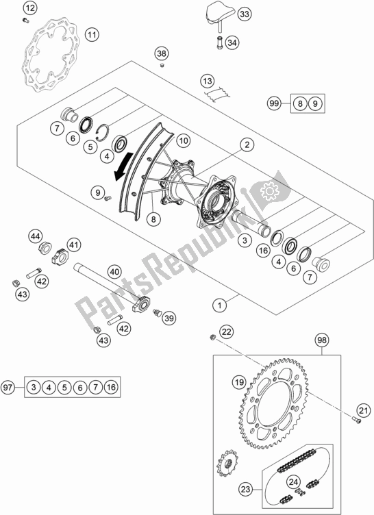 All parts for the Rear Wheel of the KTM 450 Exc-f EU 2018