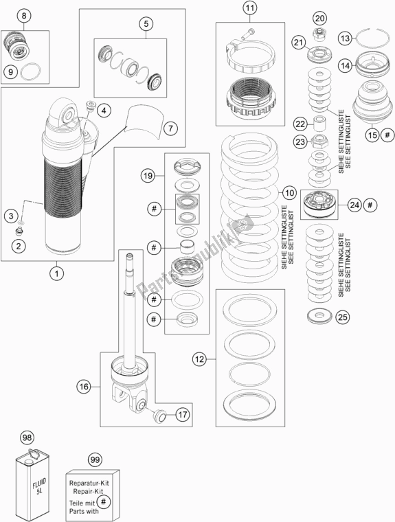 All parts for the Shock Absorber Disassembled of the KTM 450 Exc-f EU 2018