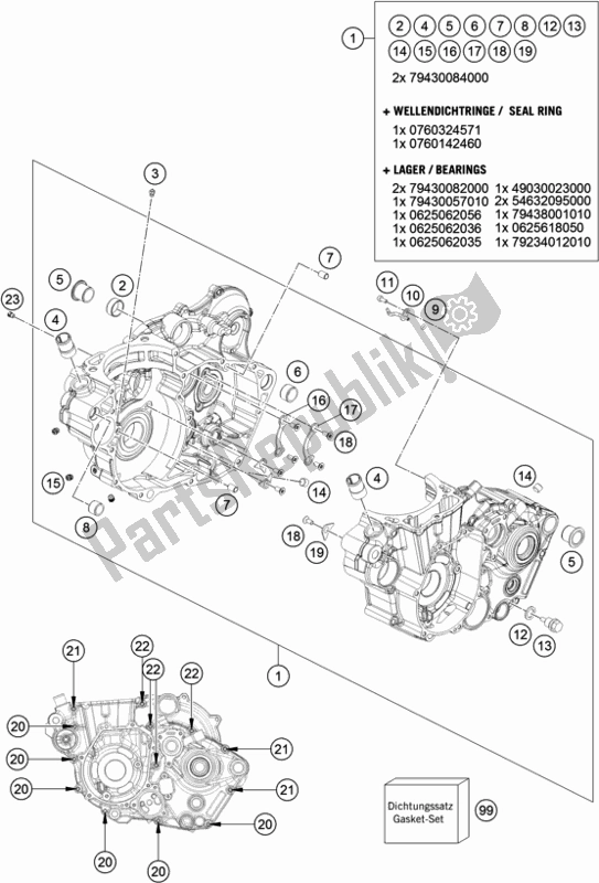 All parts for the Engine Case of the KTM 450 Exc-f EU 2019