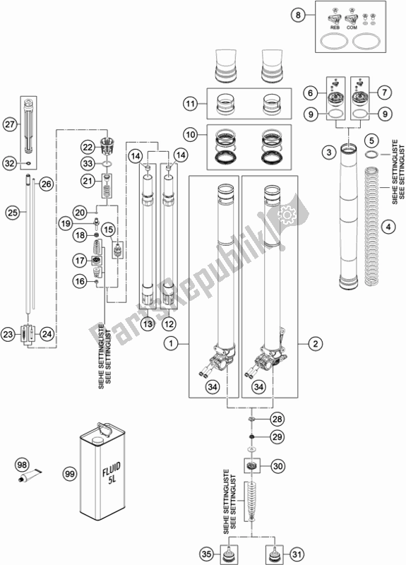 Tutte le parti per il Forcella Anteriore Smontata del KTM 450 Exc-f EU 2019