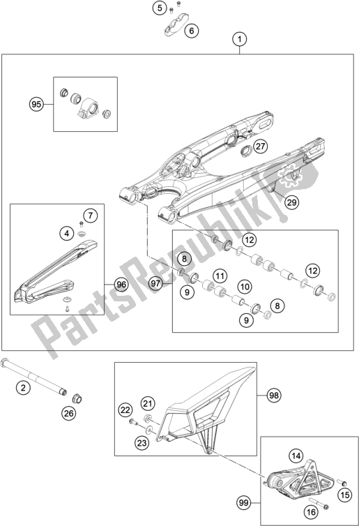 All parts for the Swing Arm of the KTM 450 Exc-f EU 2019
