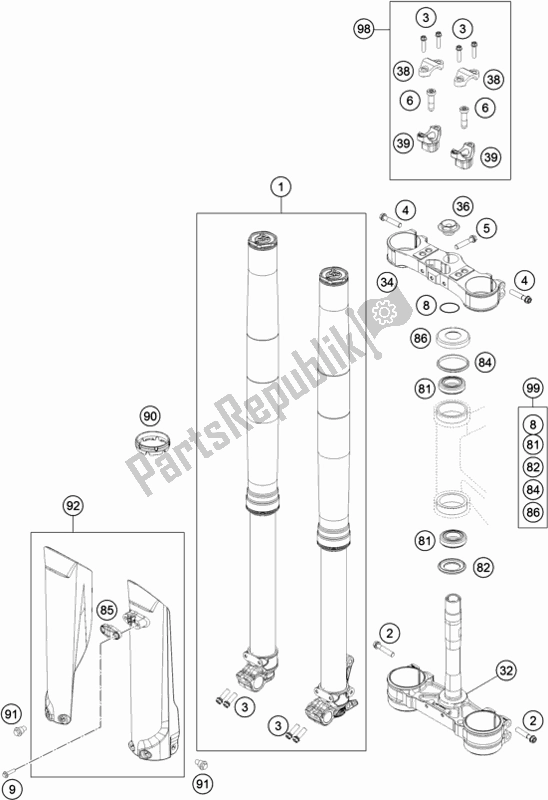 All parts for the Front Fork, Triple Clamp of the KTM 450 Exc-f SIX Days EU 2017