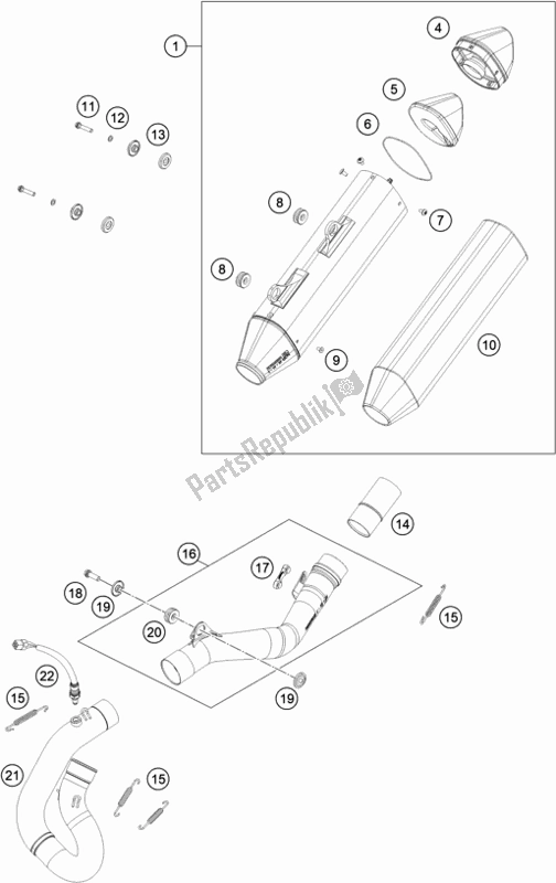 All parts for the Exhaust System of the KTM 450 Exc-f SIX Days EU 2020