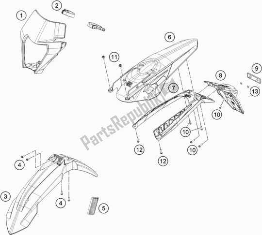Todas as partes de Máscara, Pára-lamas do KTM 450 Exc-f SIX Days EU 2020
