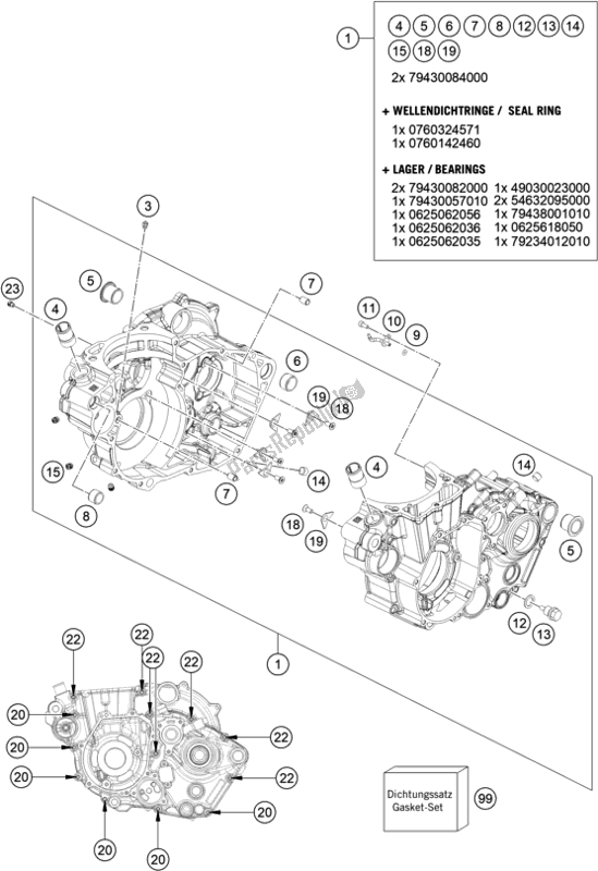 All parts for the Engine Case of the KTM 450 Exc-f SIX Days EU 2021