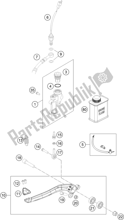 All parts for the Rear Brake Control of the KTM 450 Exc-f SIX Days EU 2021