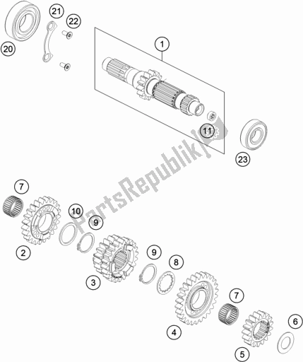 All parts for the Transmission I - Main Shaft of the KTM 450 Exc-f SIX Days EU 2021