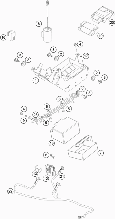 All parts for the Battery of the KTM 450 Rally Factory Replica 2019