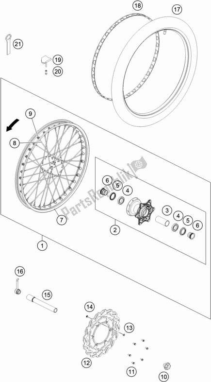 All parts for the Front Wheel of the KTM 450 Rally Factory Replica 2020