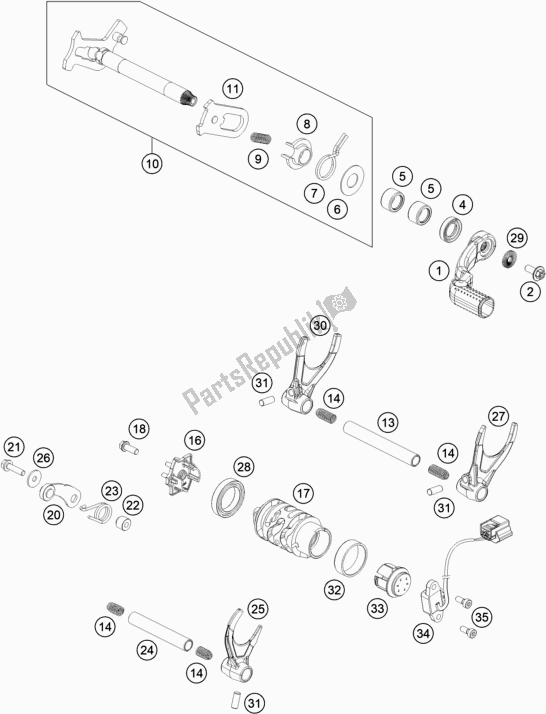 All parts for the Shifting Mechanism of the KTM 450 Rally Factory Replica 2020