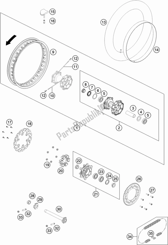 All parts for the Rear Wheel of the KTM 450 Rally Factory Replica 2021