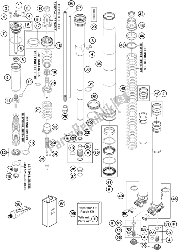 All parts for the Front Fork Disassembled of the KTM 450 Rally Factory Replica EU 2017