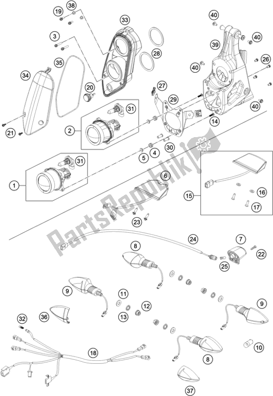 All parts for the Lighting System of the KTM 450 Rally Factory Replica EU 2017