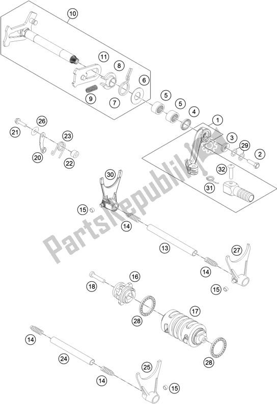 All parts for the Shifting Mechanism of the KTM 450 Rally Factory Replica EU 2017
