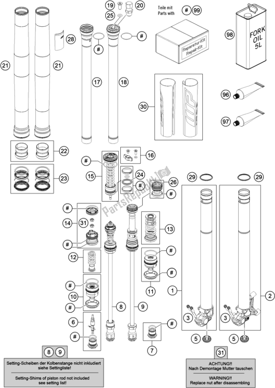 All parts for the Front Fork Disassembled of the KTM 450 SMR EU 2021