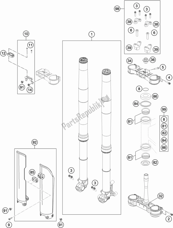 All parts for the Front Fork, Triple Clamp of the KTM 450 SMR EU 2021