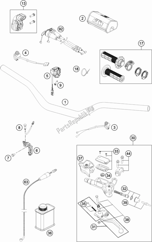 All parts for the Handlebar, Controls of the KTM 450 SX-F EU 2017