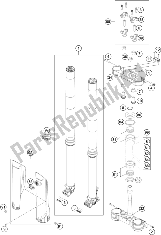 Todas las partes para Horquilla Delantera, Triple Abrazadera de KTM 450 SX-F EU 2018