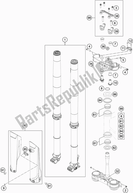 Tutte le parti per il Forcella Anteriore, Pinza Tripla del KTM 450 SX-F EU 2020