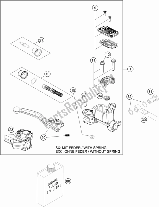 All parts for the Front Brake Control of the KTM 450 SX-F EU 2021