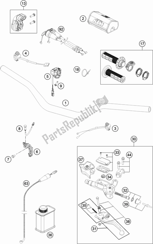 All parts for the Handlebar, Controls of the KTM 450 SX-F US 2017